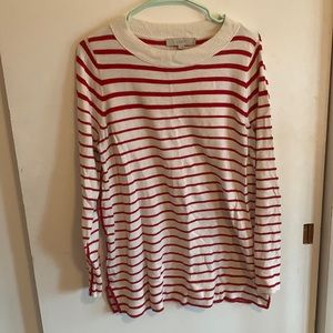 LOFT, size Large, red and white striped sweater